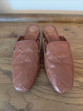 Vince Camuto Cognac Woven Leather Slip-On Mules Size 7.5